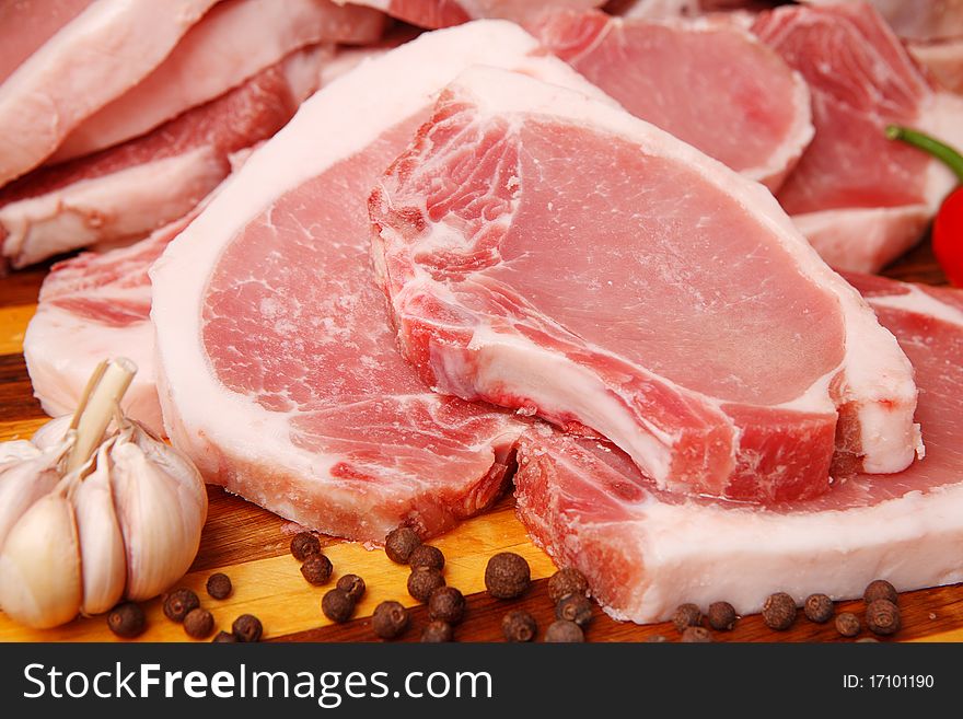 Prepared slices of fresh pork