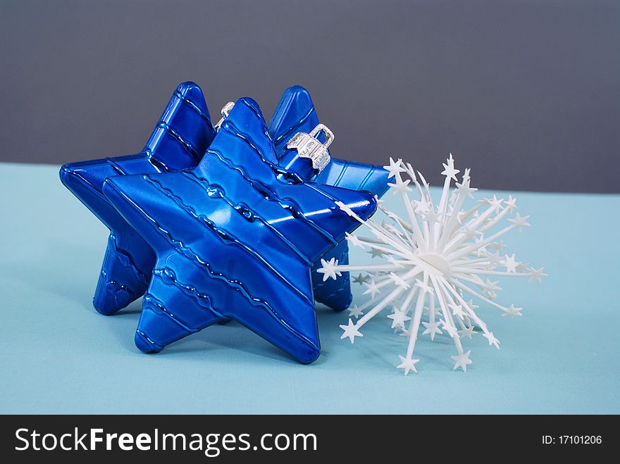 Collection of blue decorations for the Christmas tree