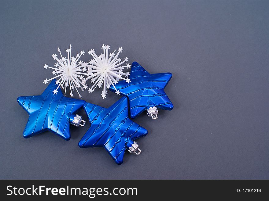 Collection of blue decorations for the Christmas tree