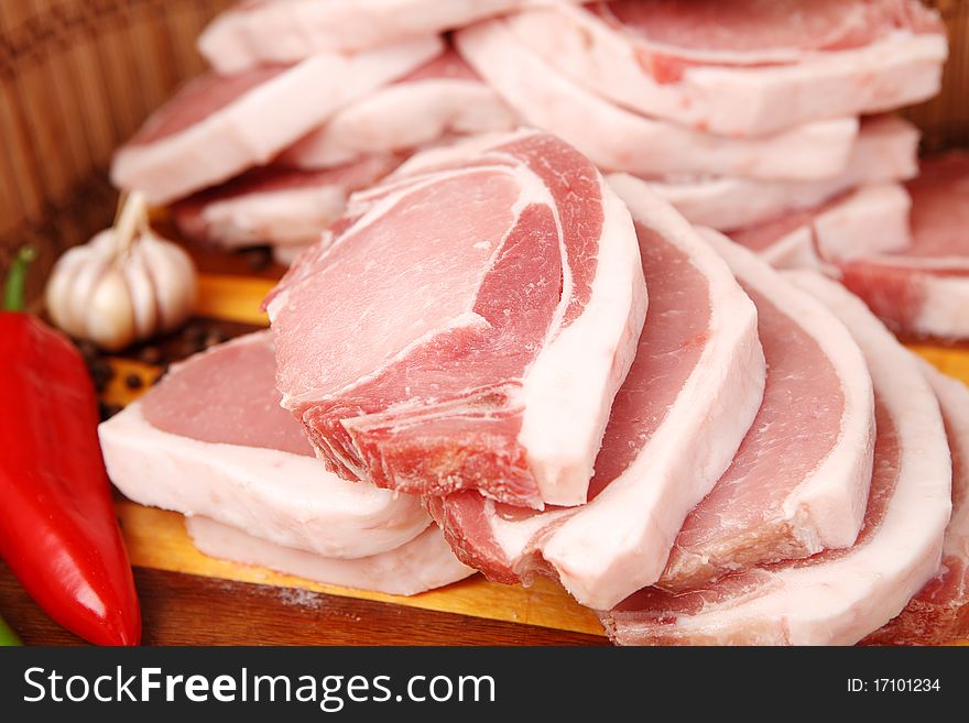 Prepared slices of fresh pork