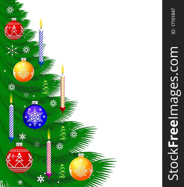 Christmas Background with new year tree, candle, snowflakes