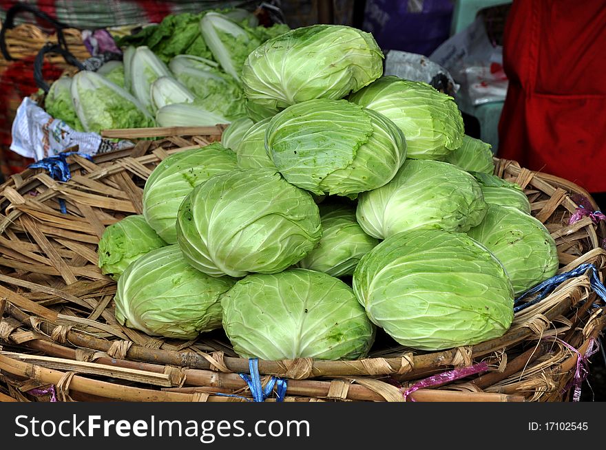 Cabbage is a vegetable. Sold in local markets in Thailand. Cabbage is a vegetable. Sold in local markets in Thailand.