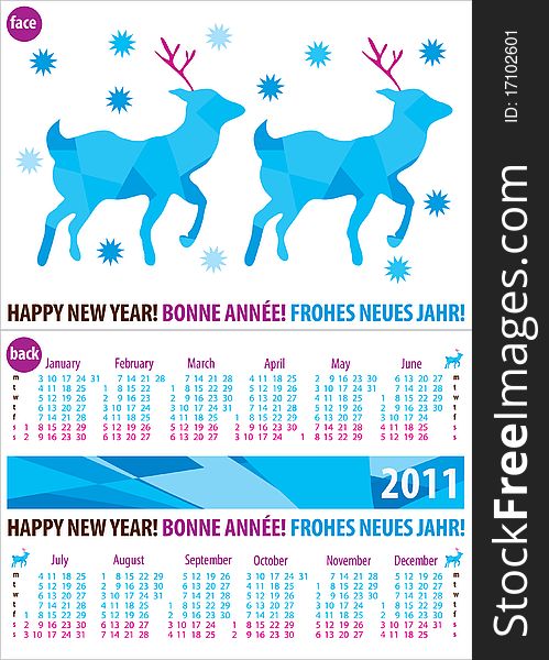 Colorful calendar for year 2011 with deer. Vector format.