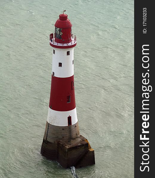 Red and white striped Lighthouse of Beachy Head