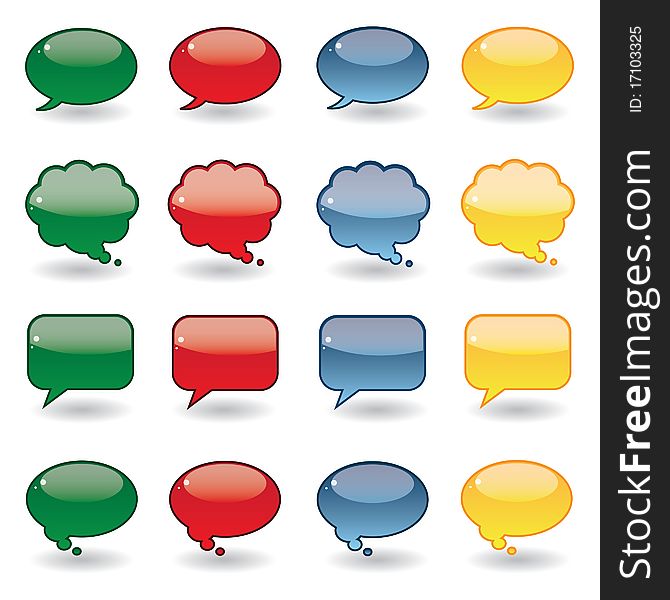 Set of shiny thought bubbles glass effect Icons. Vector background