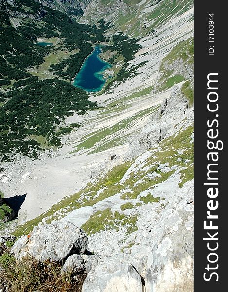 Lake in Durmitor National Park, Montenegro. View from Bobotov peak (kuk)