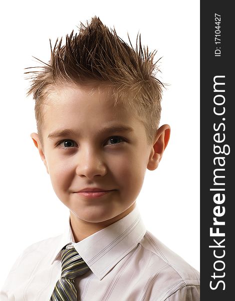 Portrait of the boy is isolated on white background