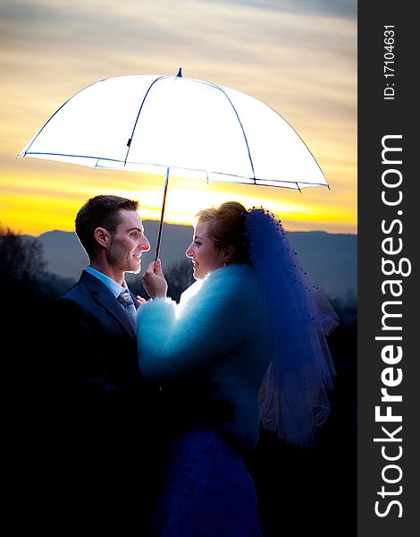 Bride and groom on their wedding day