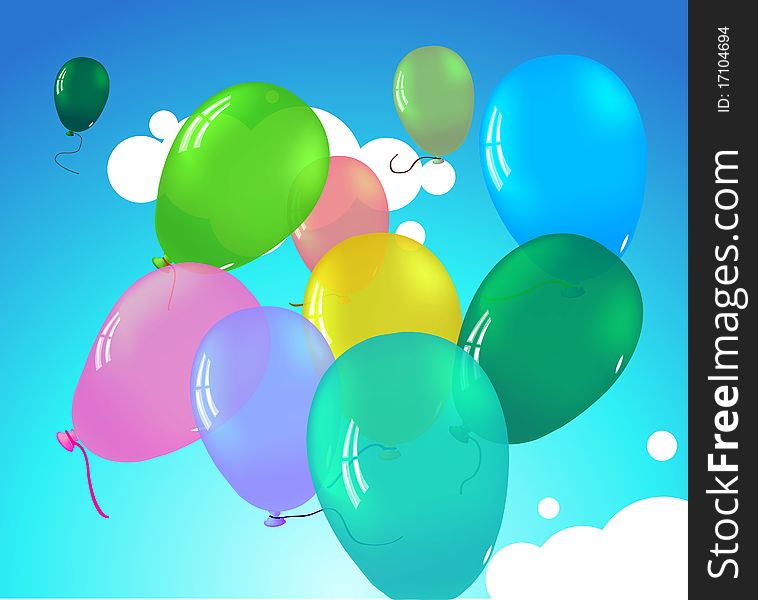 Colorful pretty ballooons in sky with clouds