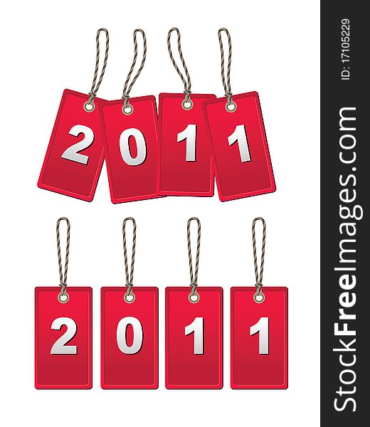 A set of tags in the cord to c 2011 Year. A set of tags in the cord to c 2011 Year