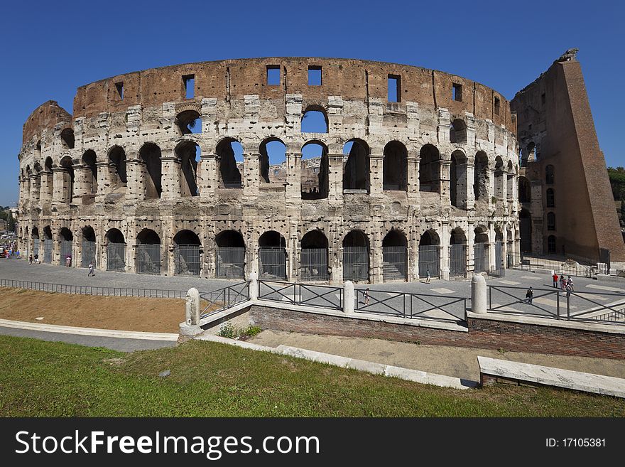 The Colosseum, the world famous landmark in Rome. The Colosseum, the world famous landmark in Rome