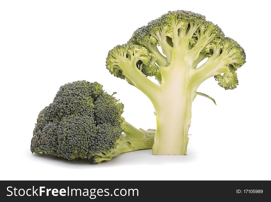 Halved broccoli isolated on white background