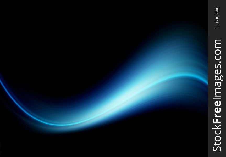 Blue dynamic wave on black background. Illustration