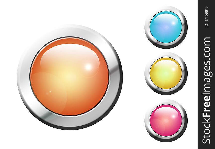Orange, blue, green and purple buttons with chrome frame
