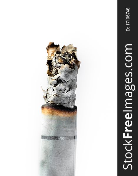 Burnt down cigarette isolated on white. Burnt down cigarette isolated on white