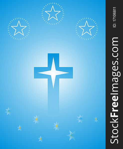 Xmas Greeting Design Holy cross with stars Birth of Chirist Three stars guiding Holy Cross with star flowers Brightness rising