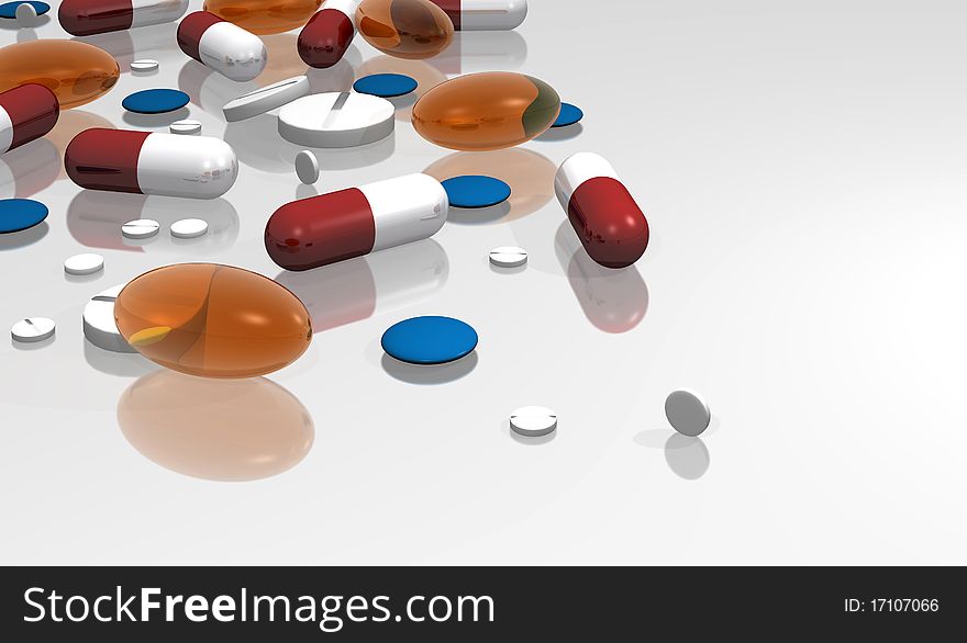 illustration of capsules and pills in different ways and colors with white bottom   . illustration of capsules and pills in different ways and colors with white bottom