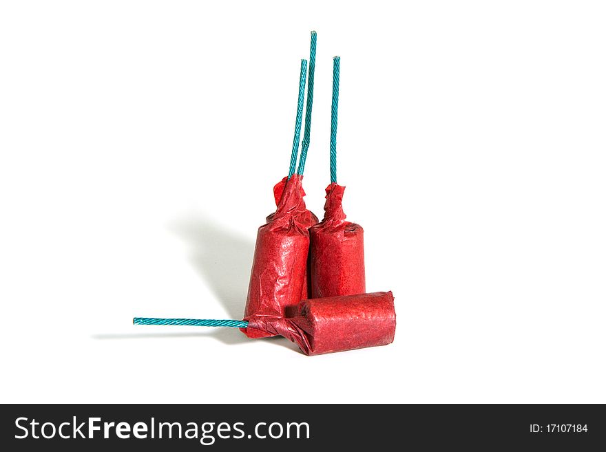 4 pieces of red firecrackers on a white background