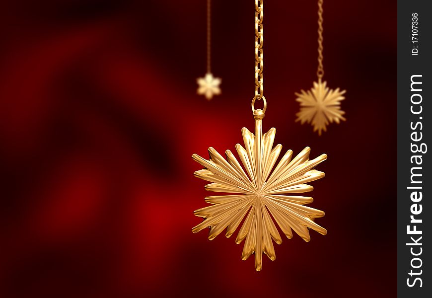 Golden Christmas snowflakes over red background