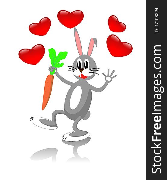 Rabbit with carrot is shown in the image. Rabbit with carrot is shown in the image