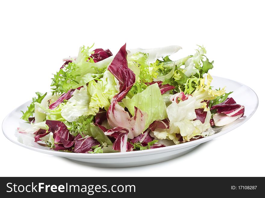 Salad leaves on white background