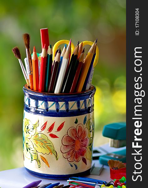 Colorful pencils and pertaining to school material. Colorful pencils and pertaining to school material.