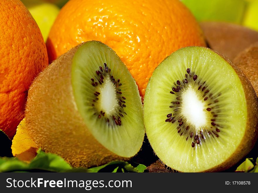 Close up of Kiwi and citrus fruits.