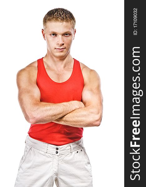 Bodybuilder isolated on the white background. Bodybuilder isolated on the white background
