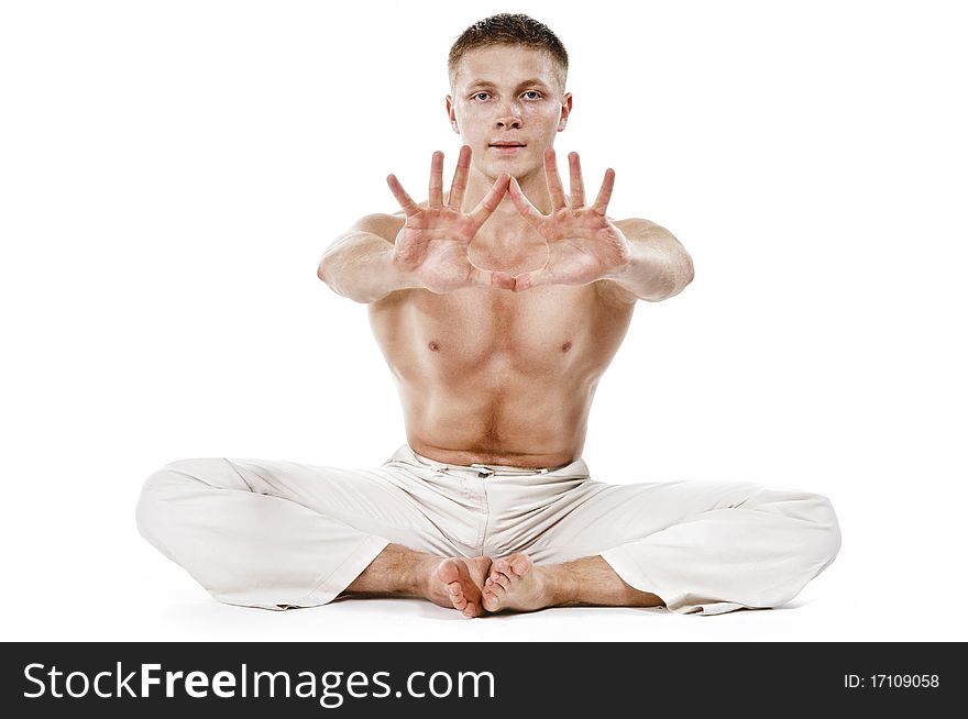 Bodybuilder isolated on the white background. Bodybuilder isolated on the white background