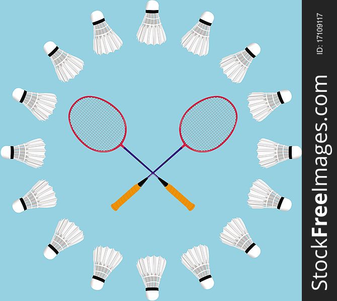 This image represents a badminton background concept with a badminton racket and shuttlecocks. This image represents a badminton background concept with a badminton racket and shuttlecocks