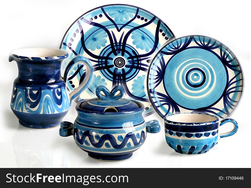 Handicraft work of artistic picture of dish and pot. Handicraft work of artistic picture of dish and pot