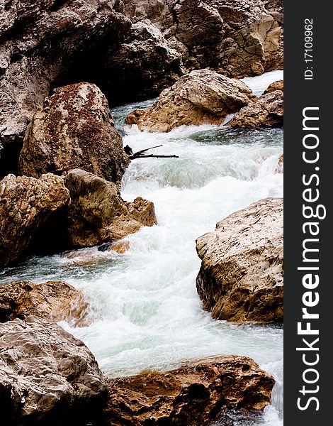 A white stream and a rocks