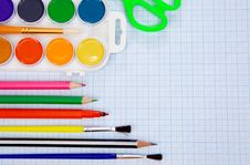 Pencils, Felt Pens On Graph Grid Paper Stock Photo Pencils, Felt Pens On Graph Grid Paper Stock Photo