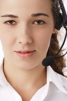 Young Beautiful Business Woman Using Head Phone Royalty Free Stock Images