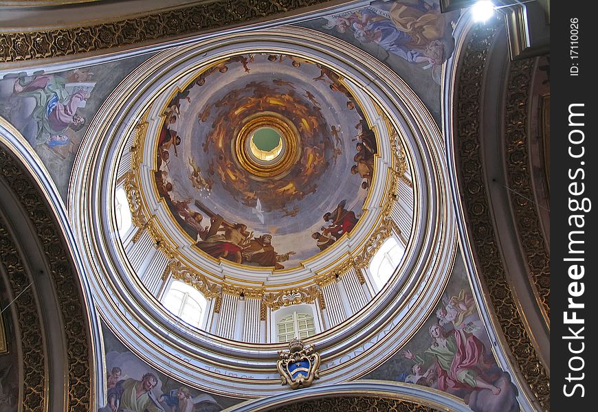 Dome and interior of maltese church. Dome and interior of maltese church