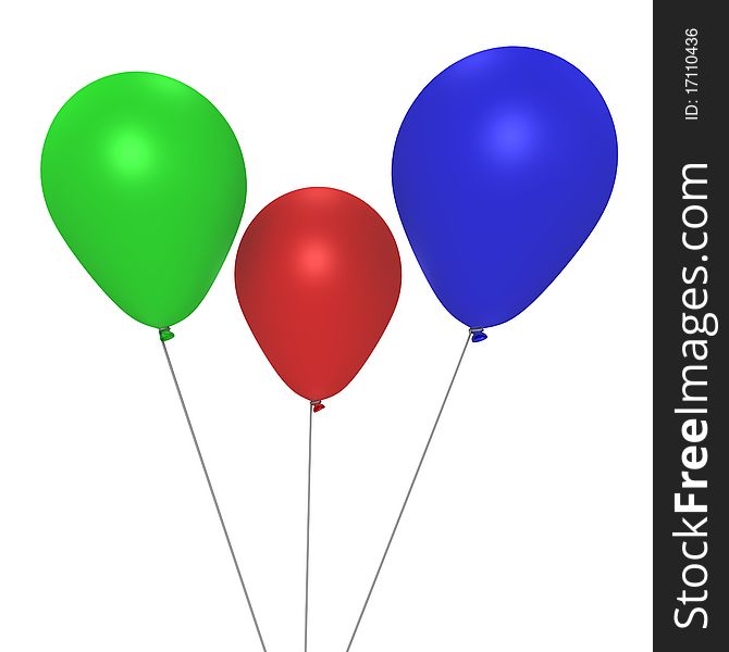 Three helium balloons in RGB colors, a 3d image. Three helium balloons in RGB colors, a 3d image