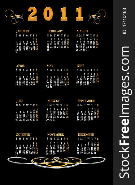 Black with gold 2011 calendar. Black with gold 2011 calendar