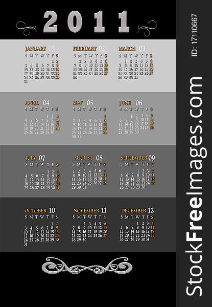 Black with gold 2011 calendar. Black with gold 2011 calendar