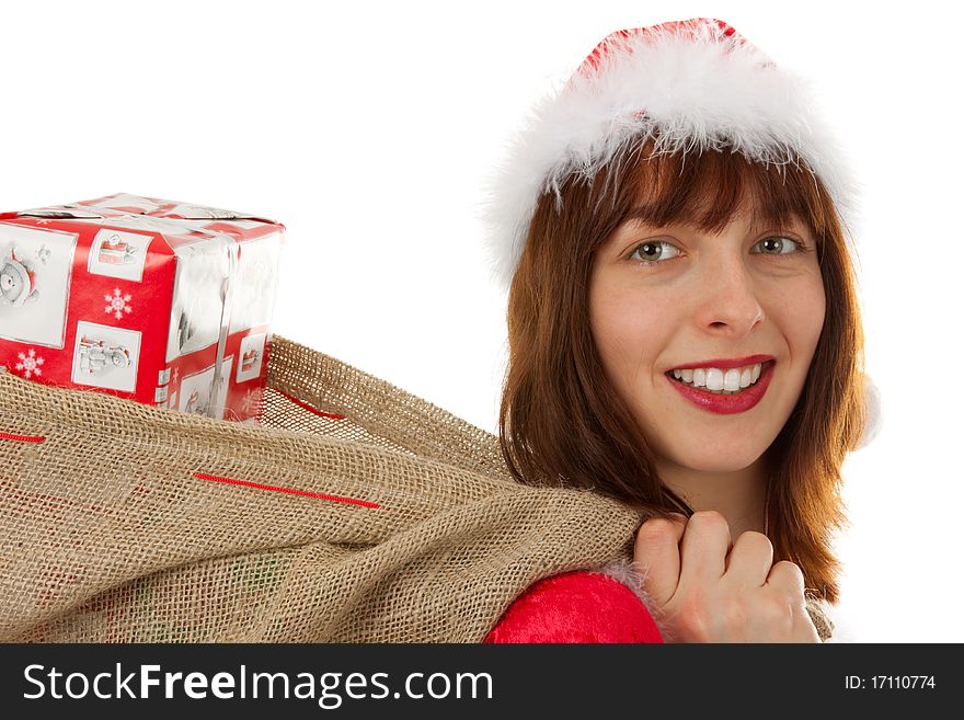The Christmas woman with presents