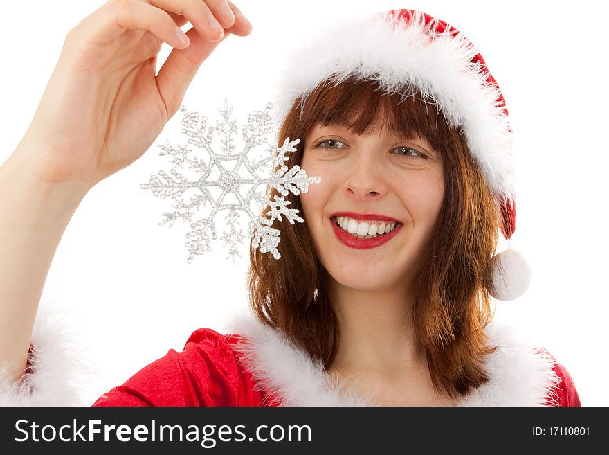 The Christmas woman with a snowflake