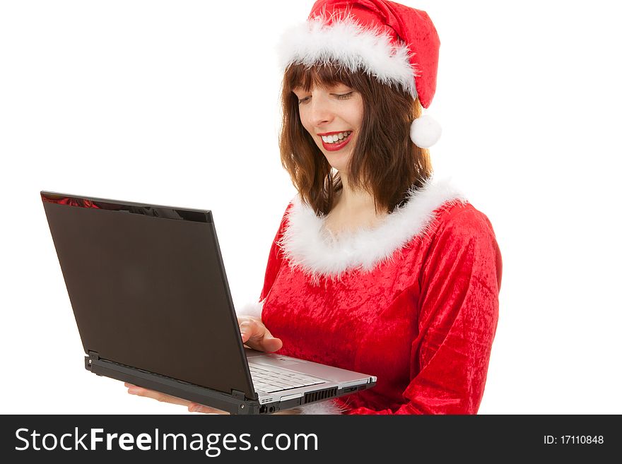 The Christmas woman with a laptop