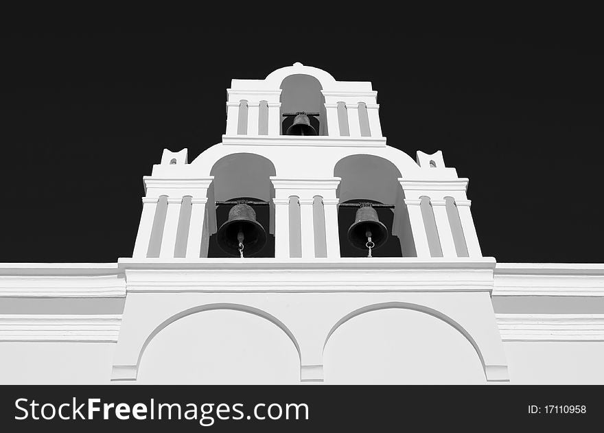 White Orthodox church belfry from Santorini Greek Island