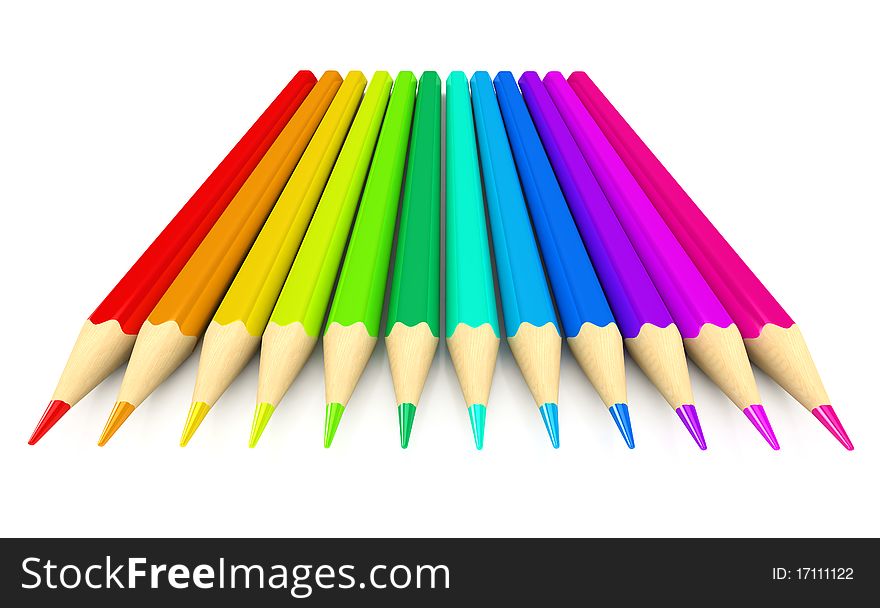 Colour pencils over white background. 3d rendered image