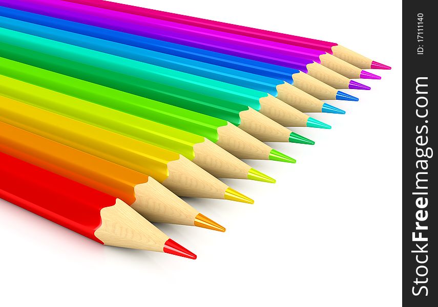 Colour pencils over white background