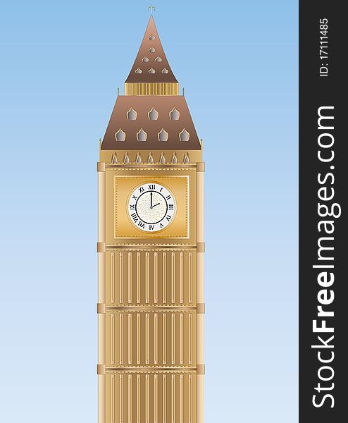 Illustration of Big Ben in London with blue sky