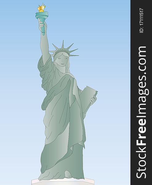 Illustration statue of liberty in New York with blue sky