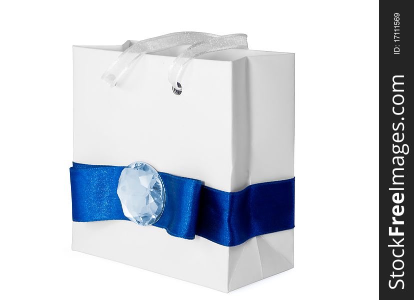 Gift bag with blue ribbon