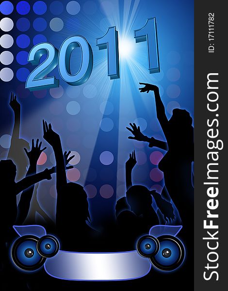 New Year 2011 Disco Night Party - blue background. New Year 2011 Disco Night Party - blue background
