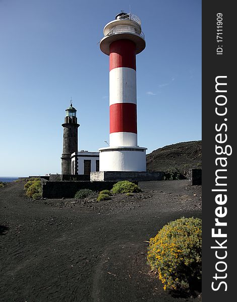 Old and modern lighthouse at La Palma coast nearby Fuencaliente. Old and modern lighthouse at La Palma coast nearby Fuencaliente.