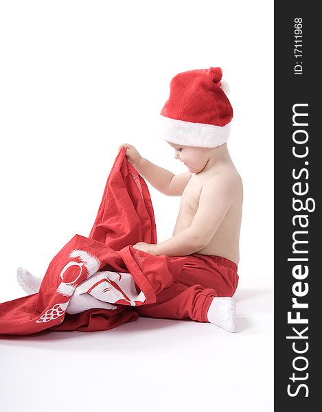 Isolated baby on white background on christmas time. Isolated baby on white background on christmas time